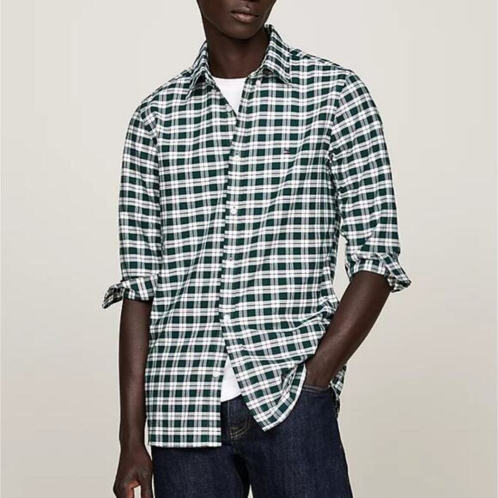 Tommy Hilfiger Green Checkered Plaid Classic Fit Mens Button Down Shirt Size XXL